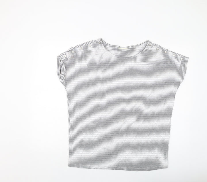 JoJo Maman Bébé Womens Grey Striped Viscose Basic T-Shirt Size M Round Neck