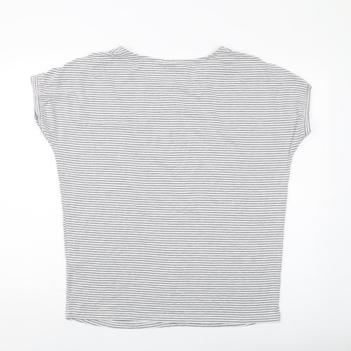 JoJo Maman Bébé Womens Grey Striped Viscose Basic T-Shirt Size M Round Neck