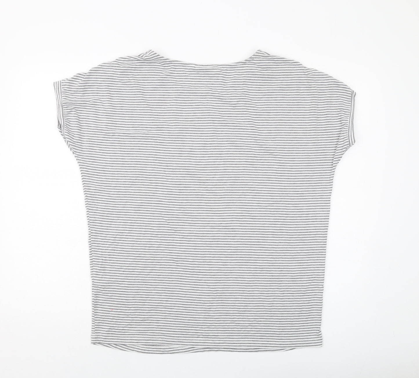 JoJo Maman Bébé Womens Grey Striped Viscose Basic T-Shirt Size M Round Neck