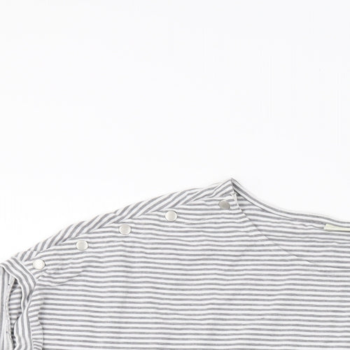 JoJo Maman Bébé Womens Grey Striped Viscose Basic T-Shirt Size M Round Neck
