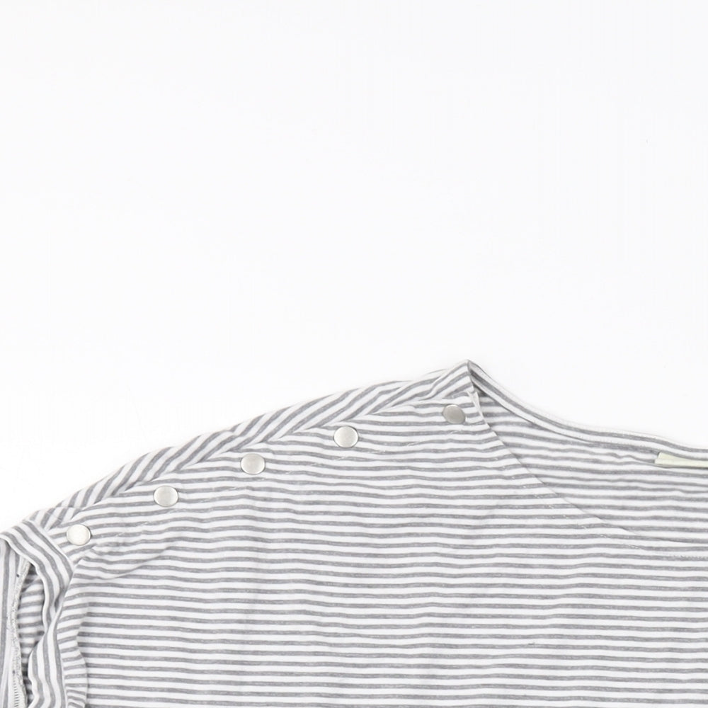 JoJo Maman Bébé Womens Grey Striped Viscose Basic T-Shirt Size M Round Neck