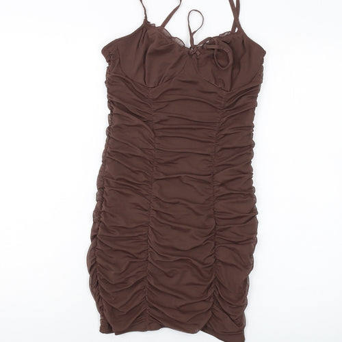 H&M Womens Brown Polyester Mini Size S Square Neck Pullover