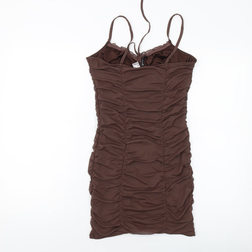 H&M Womens Brown Polyester Mini Size S Square Neck Pullover