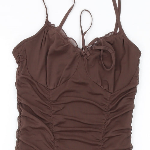 H&M Womens Brown Polyester Mini Size S Square Neck Pullover