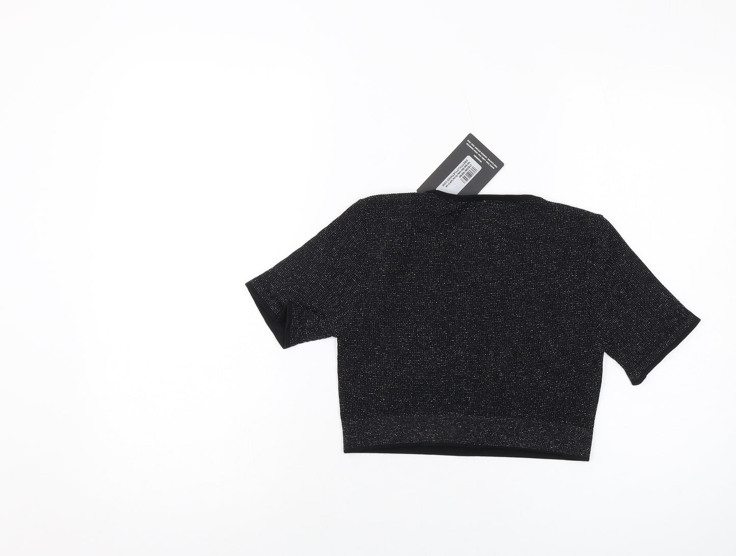 PRETTYLITTLETHING Womens Black Polyamide Cropped T-Shirt Size M Round Neck