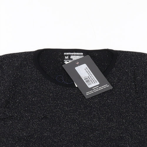 PRETTYLITTLETHING Womens Black Polyamide Cropped T-Shirt Size M Round Neck