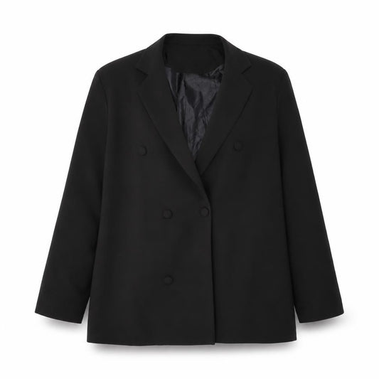 Front view of Boohoo women’s black jacket, size UK 12, button