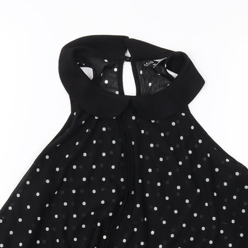 H&,M Womens Black Polka Dot Polyester Basic Blouse Size 8 Collared