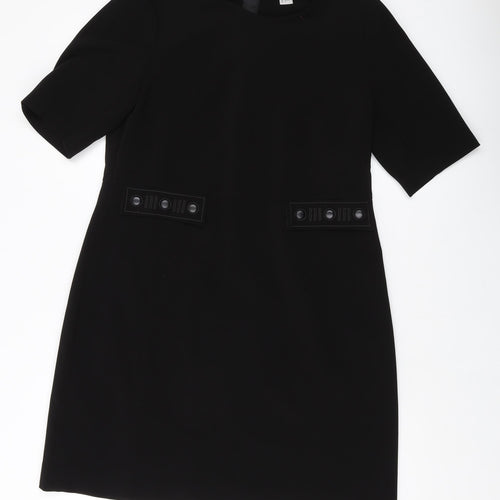 H&,M Womens Black Polyester A-Line Size 14 Round Neck Zip