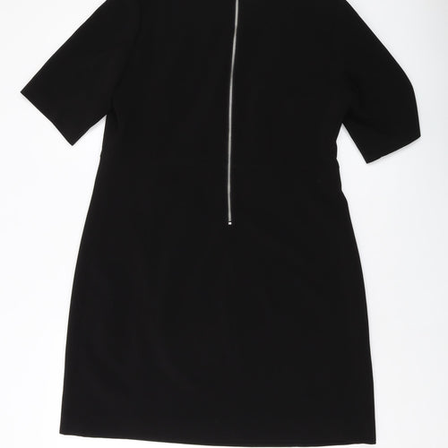 H&,M Womens Black Polyester A-Line Size 14 Round Neck Zip