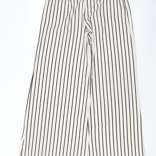 Boohoo Womens Beige Striped Polyester Trousers Size 10 L31 in Regular Zip