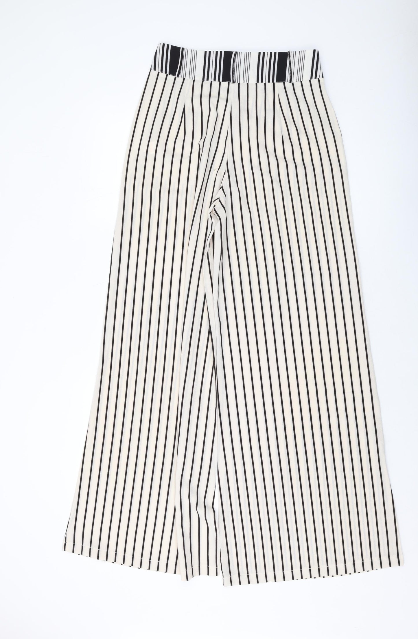 Boohoo Womens Beige Striped Polyester Trousers Size 10 L31 in Regular Zip