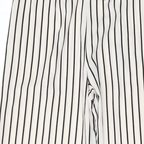 Boohoo Womens Beige Striped Polyester Trousers Size 10 L31 in Regular Zip