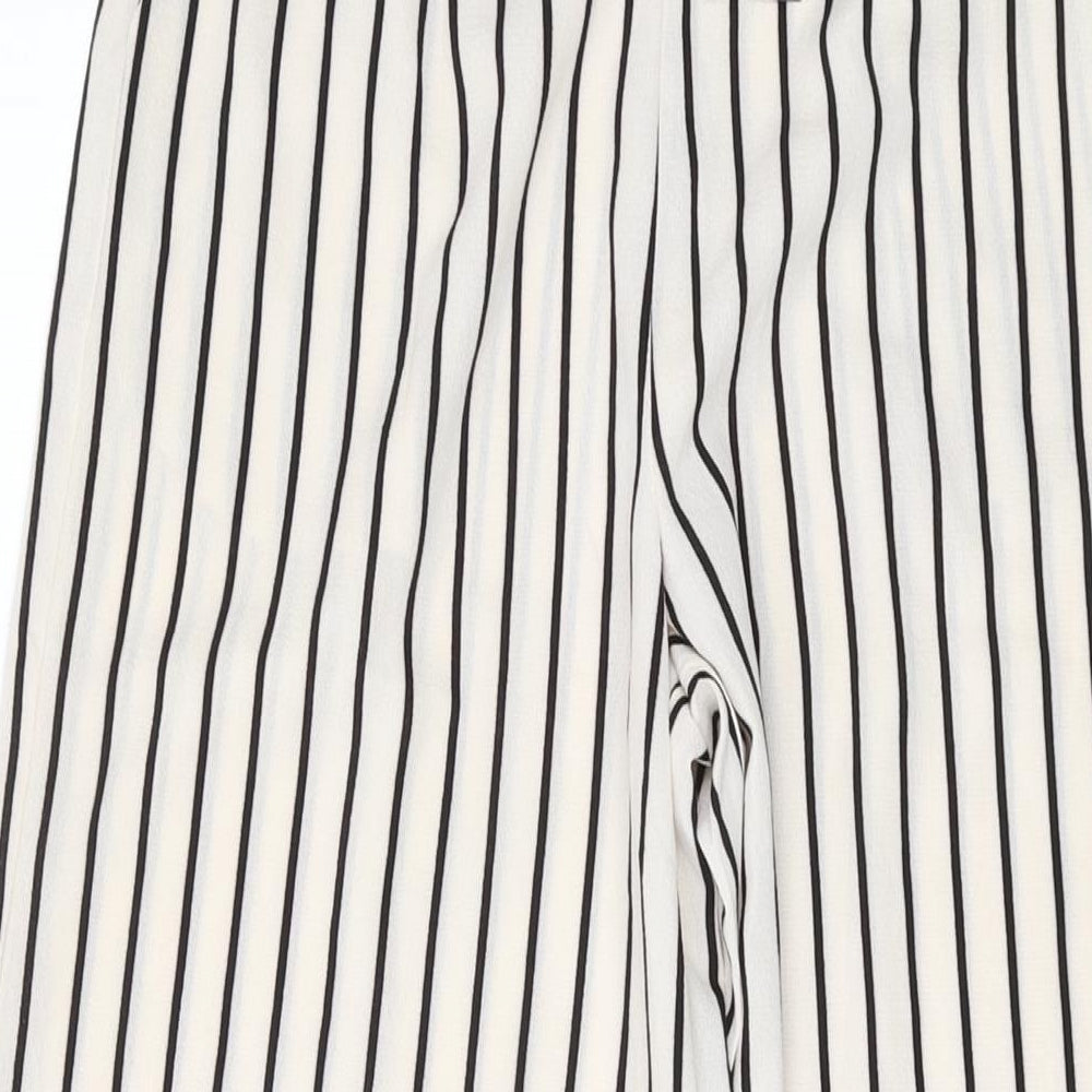 Boohoo Womens Beige Striped Polyester Trousers Size 10 L31 in Regular Zip