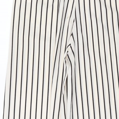 Boohoo Womens Beige Striped Polyester Trousers Size 10 L31 in Regular Zip