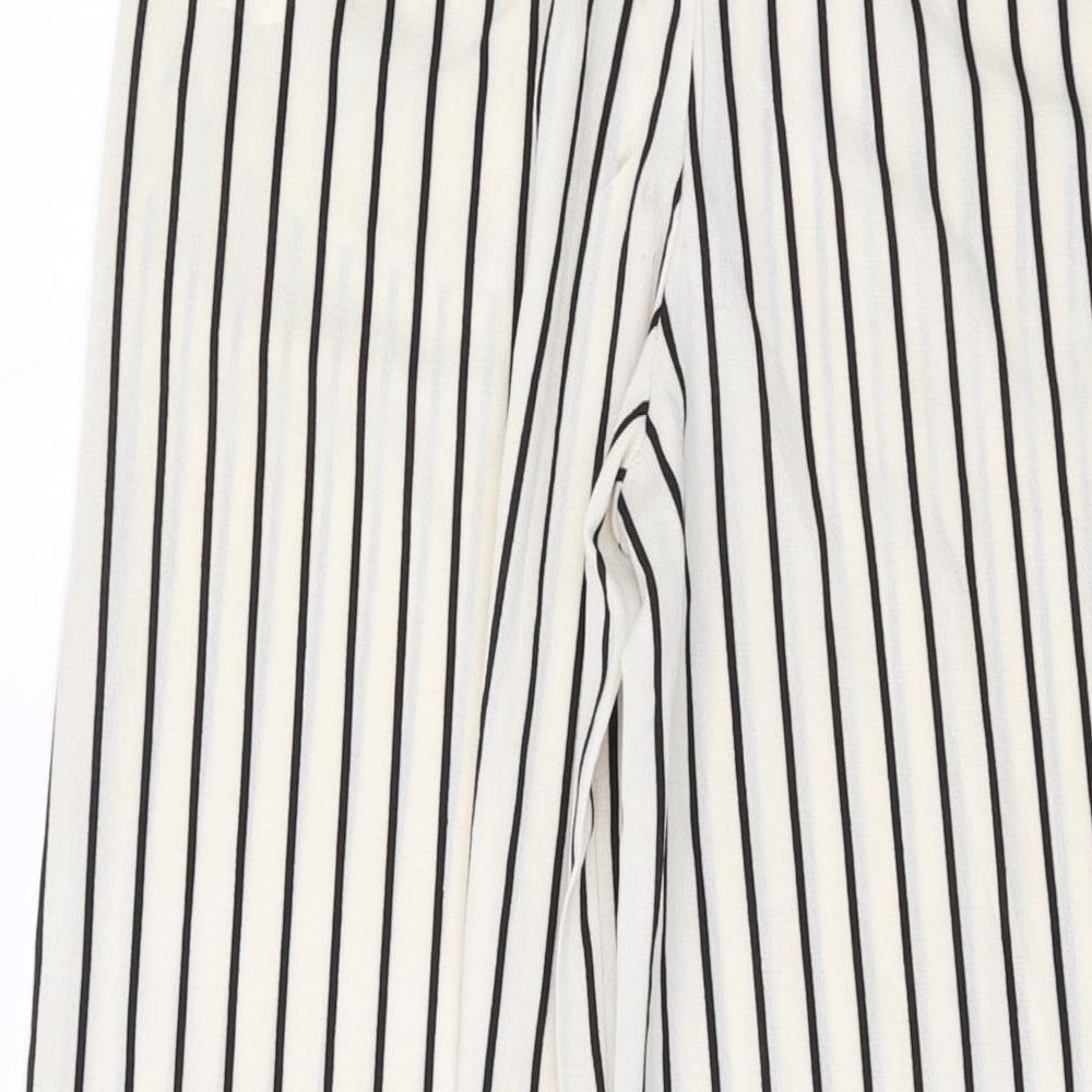Boohoo Womens Beige Striped Polyester Trousers Size 10 L31 in Regular Zip