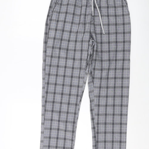 Boohoo Mens Grey Plaid Polyester Pyjama Pants Size S Drawstring