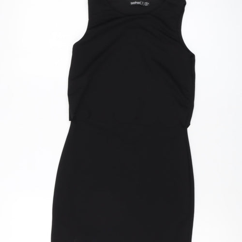 Boohoo Womens Black Polyester Mini Size 6 Round Neck Pullover