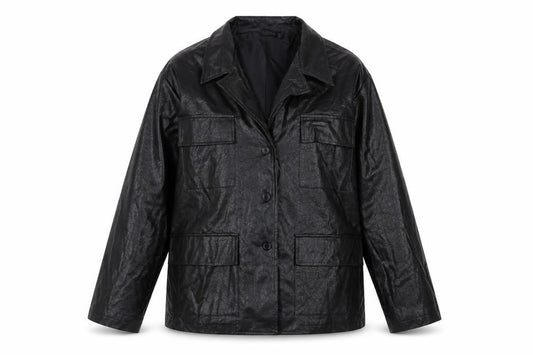 Front view of Nasty Gal women’s black jacket, size UK 12, button