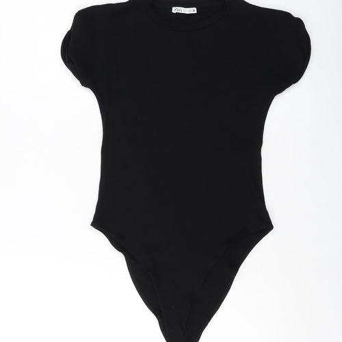 Zara Womens Black Cotton Bodysuit One-Piece Size M Snap