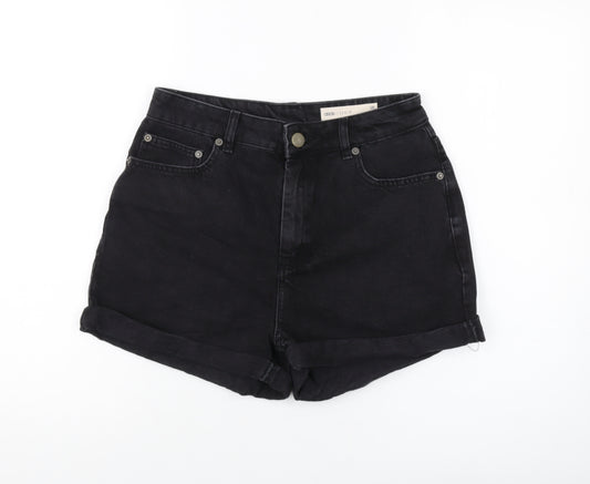 ASOS Womens Black Cotton Mom Shorts Size 10 L3 in Regular Button