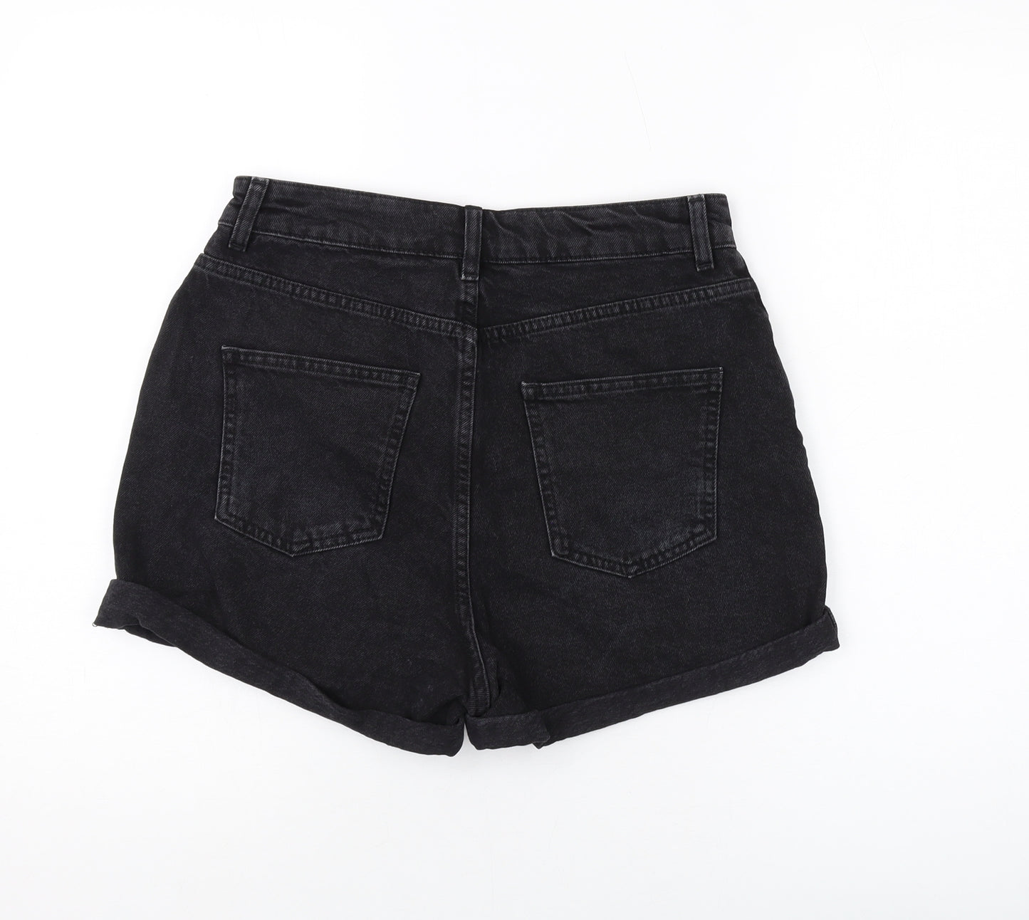 ASOS Womens Black Cotton Mom Shorts Size 10 L3 in Regular Button