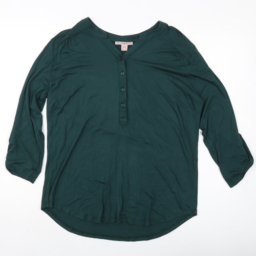 Ann Field Womens Green Polyester Basic Blouse Size M V-Neck
