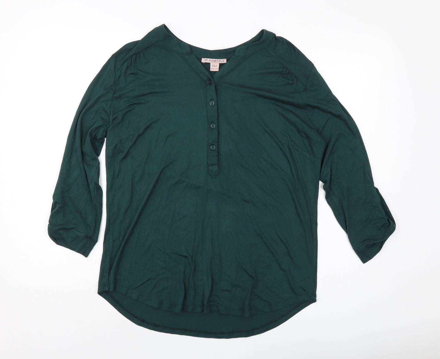 Ann Field Womens Green Polyester Basic Blouse Size M V-Neck