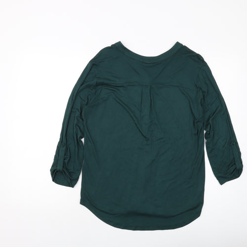 Ann Field Womens Green Polyester Basic Blouse Size M V-Neck