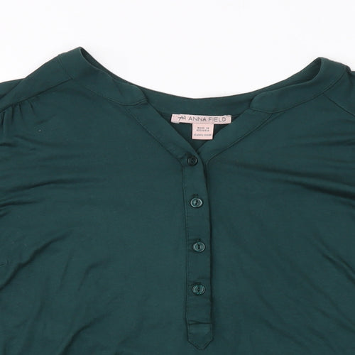 Ann Field Womens Green Polyester Basic Blouse Size M V-Neck