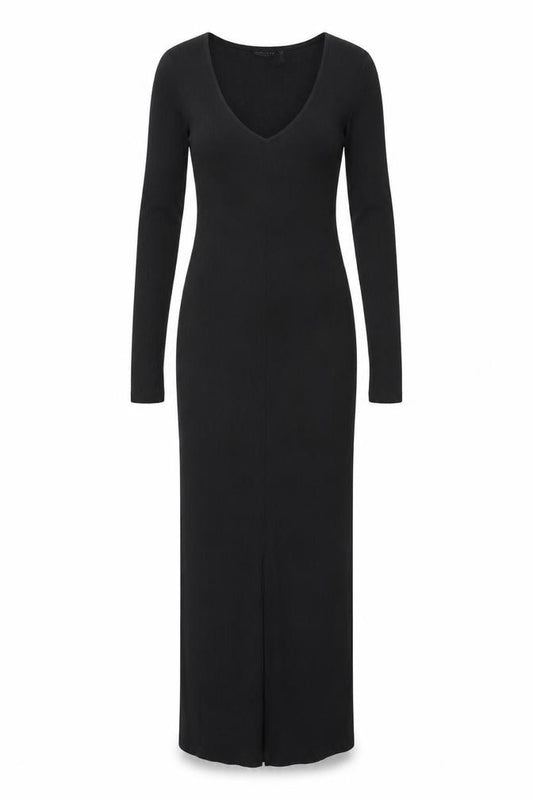 Front view of ASOS women’s black polyester bodycon, size UK 8, v-neck pullover
