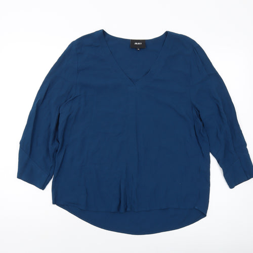 Object Womens Blue Viscose Basic Blouse Size 12 V-Neck