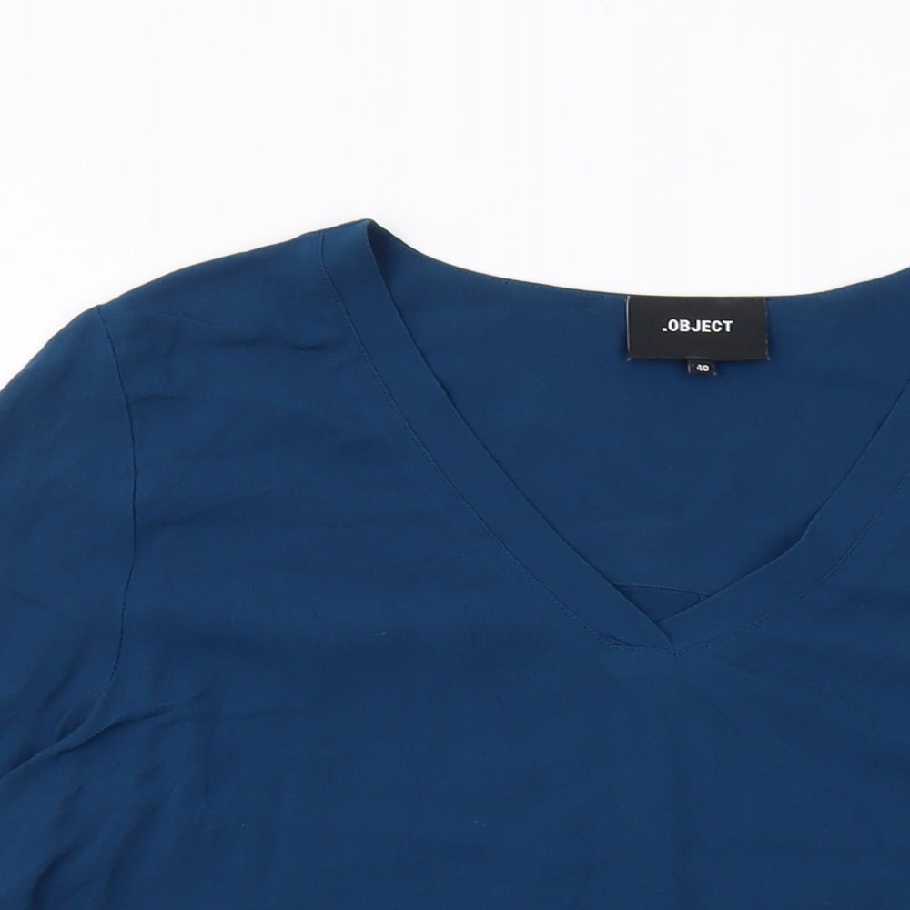 Object Womens Blue Viscose Basic Blouse Size 12 V-Neck