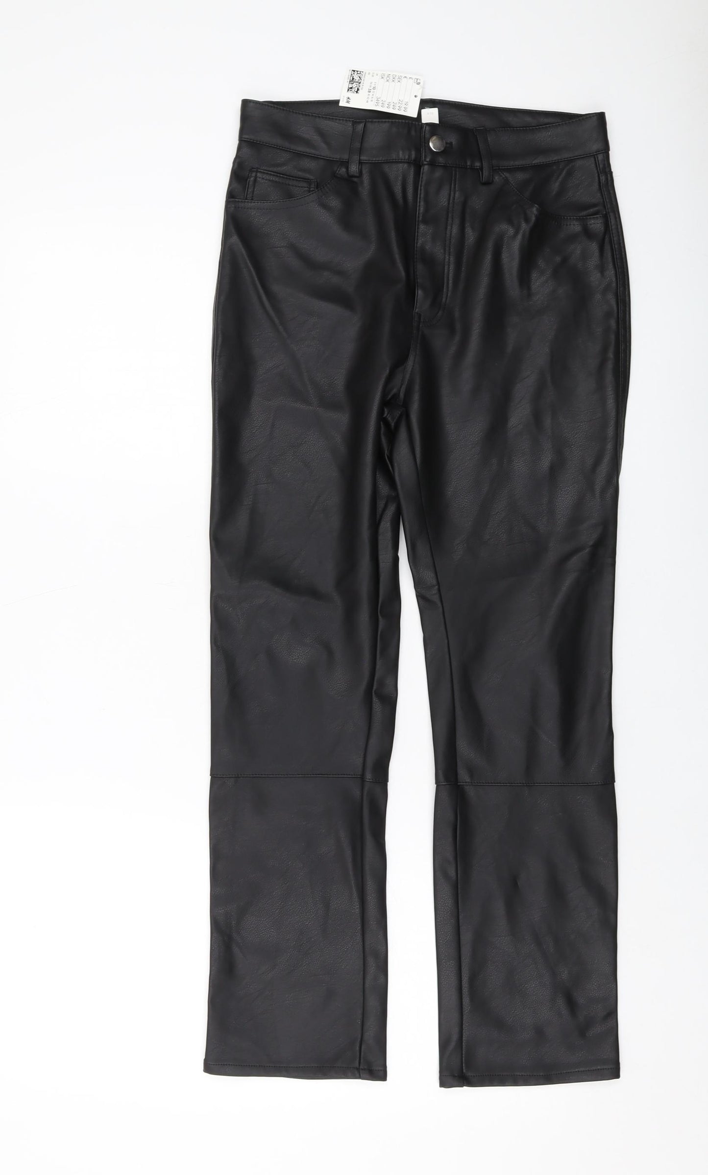 H&,M Womens Black Polyester Trousers Size 10 L26 in Regular Button