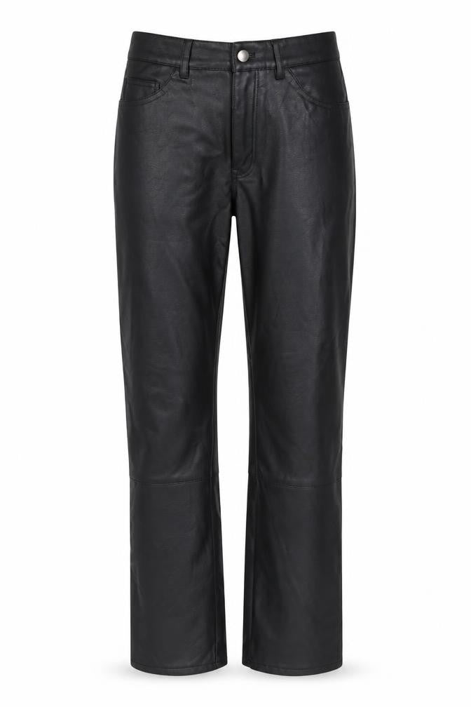 Front view of H&M women’s black polyester trousers, size UK 10, 26-inch leg regular button