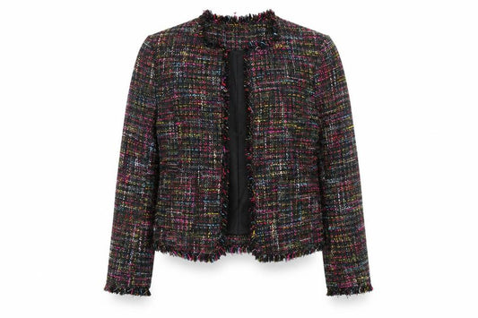 Front view of H&M women’s multicoloured jacket, size UK 6