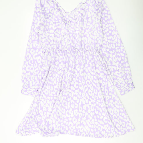 VILA Womens Purple Animal Print Polyester A-Line Size 10 V-Neck Pullover