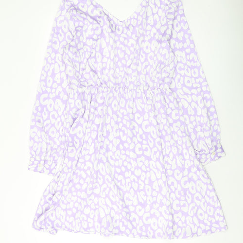 VILA Womens Purple Animal Print Polyester A-Line Size 10 V-Neck Pullover