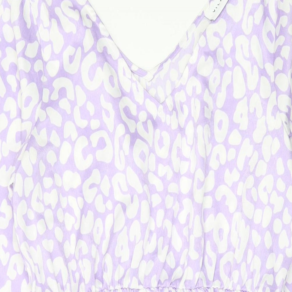 VILA Womens Purple Animal Print Polyester A-Line Size 10 V-Neck Pullover