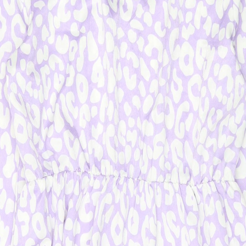 VILA Womens Purple Animal Print Polyester A-Line Size 10 V-Neck Pullover