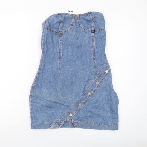 Linn Womens Blue Cotton Mini Size 12 Square Neck Zip