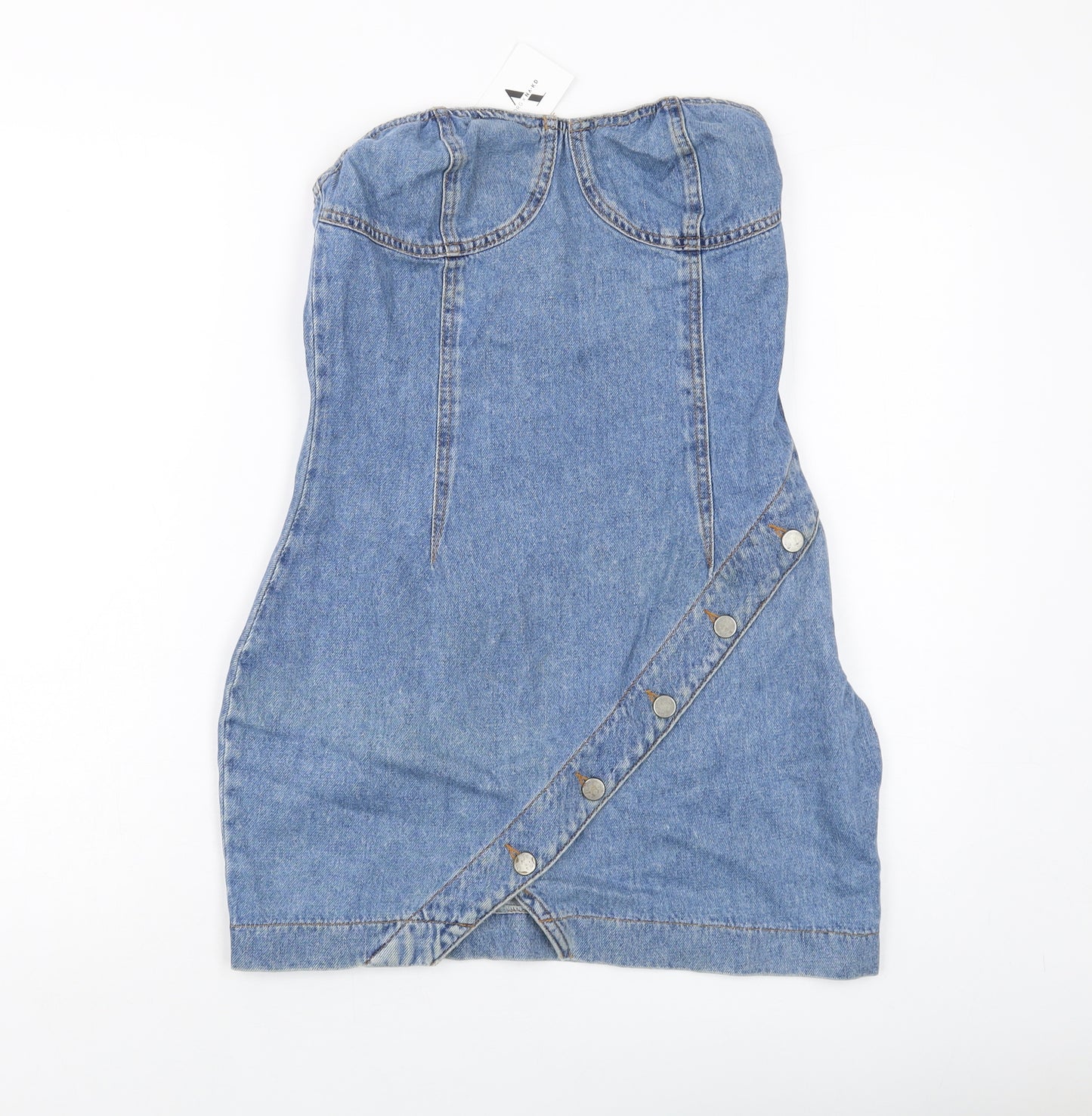 Linn Womens Blue Cotton Mini Size 12 Square Neck Zip