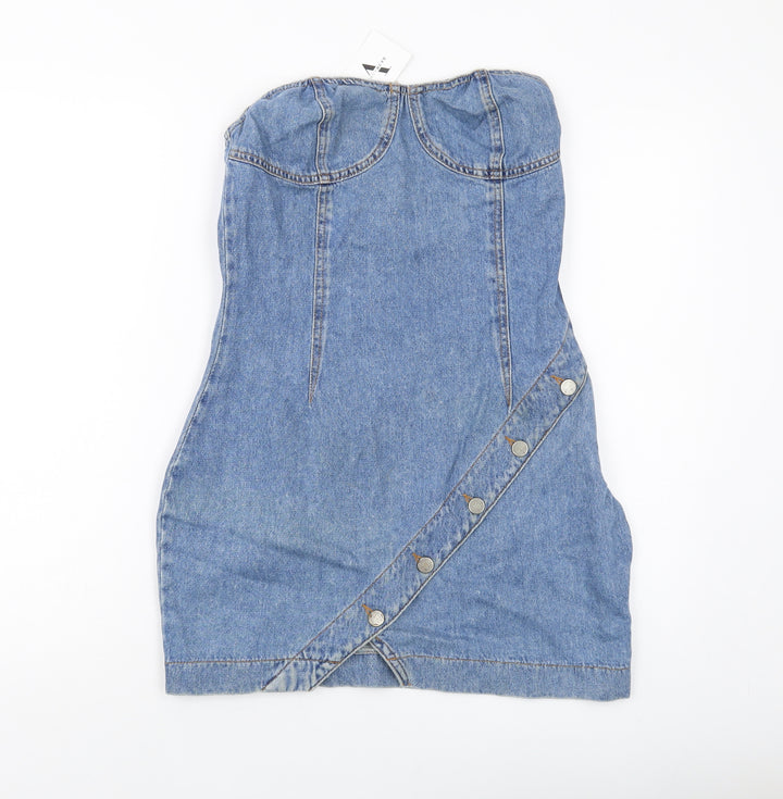 Linn Womens Blue Cotton Mini Size 12 Square Neck Zip