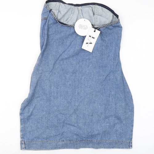 Linn Womens Blue Cotton Mini Size 12 Square Neck Zip