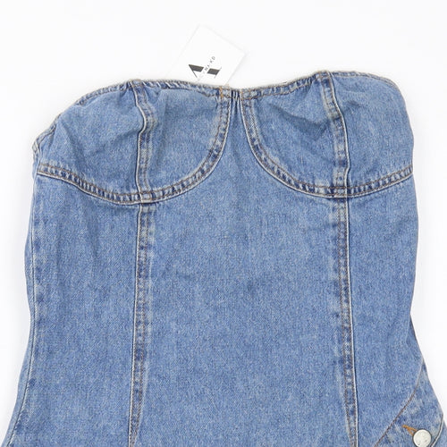 Linn Womens Blue Cotton Mini Size 12 Square Neck Zip