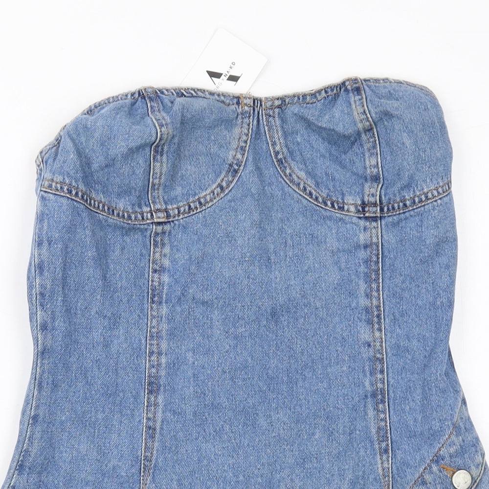 Linn Womens Blue Cotton Mini Size 12 Square Neck Zip