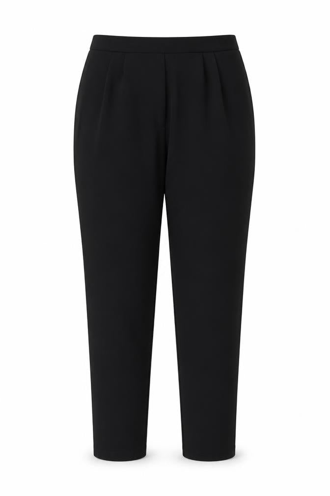 Front view of ASOS women’s black polyester trousers, size UK 8, 25-inch leg regular
