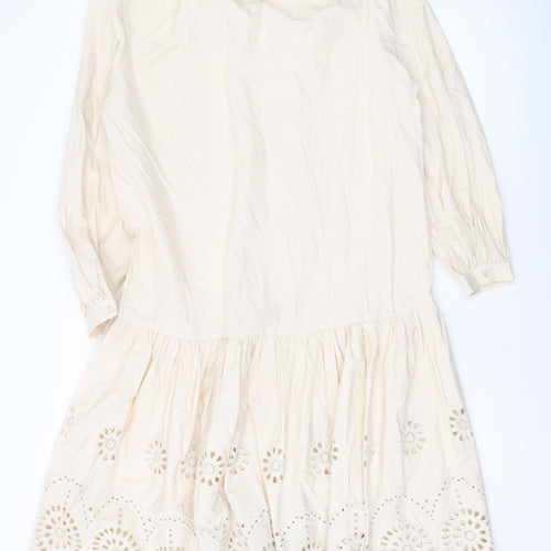 H&M Womens Beige Cotton A-Line Size XS V-Neck Button