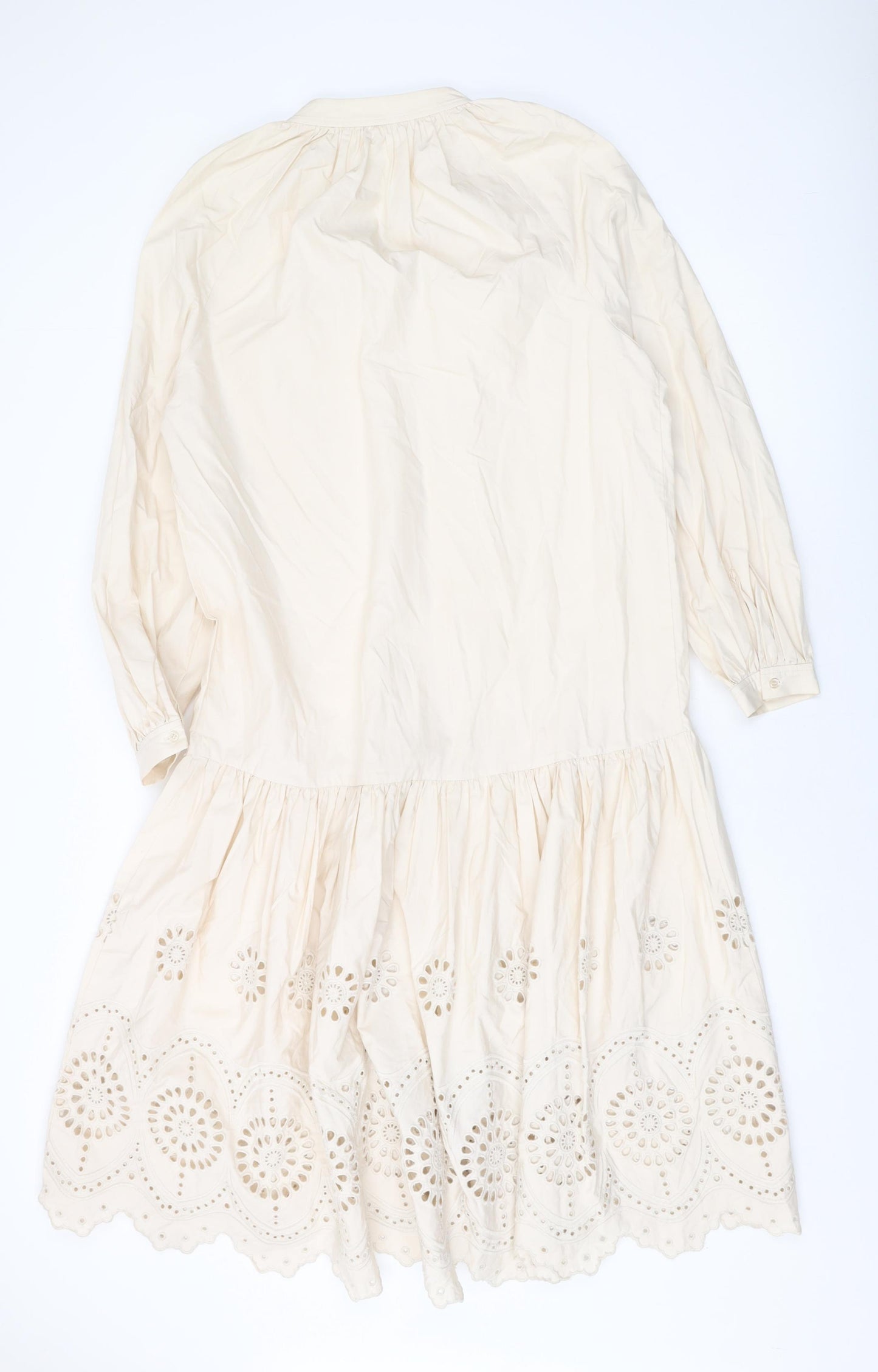 H&M Womens Beige Cotton A-Line Size XS V-Neck Button