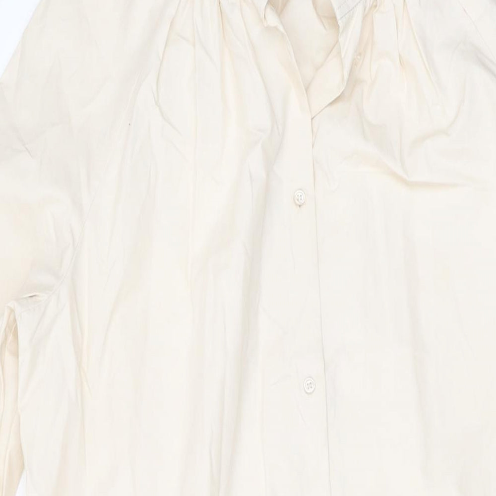 H&M Womens Beige Cotton A-Line Size XS V-Neck Button